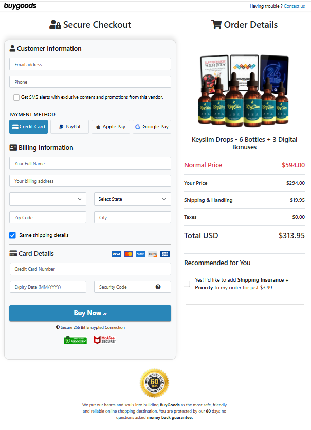 keyslim drops order page